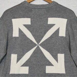 Off-White Diag Arrow Knit Crewneck Cotton Blend Sweater-Gray-Men Size Small